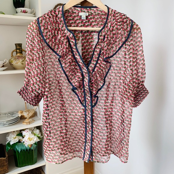 Anthropologie Tops - Anthropologie Odille SILK Ruffled Sheer Blouse Top